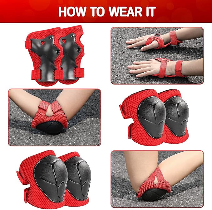 Wemfg Kids Protective Gear Set Knee Pads for Kids 3-14 Years Toddler Knee and Elbow Pads with Wrist Guards 3 in 1 for Skating Cycling Bike Rollerblading Scooter