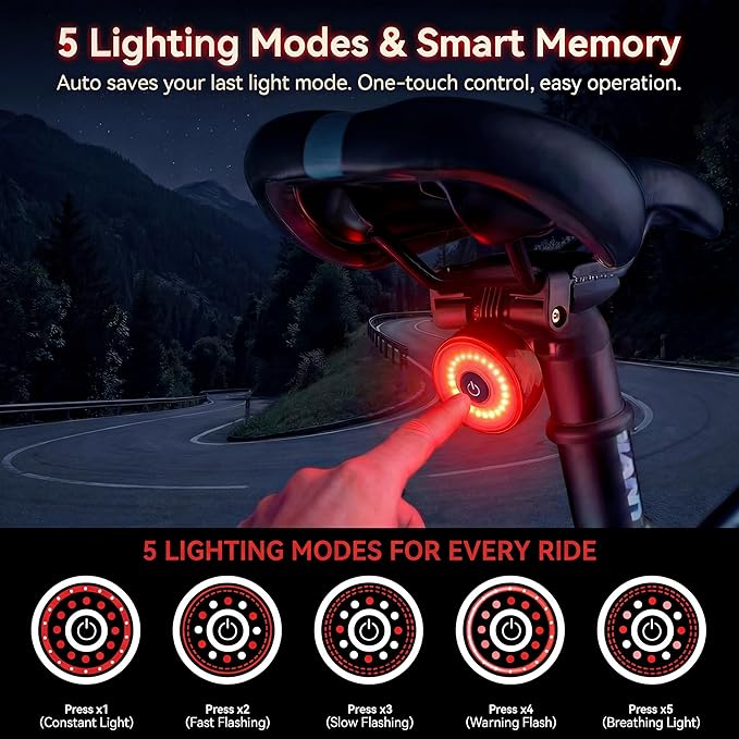 Bike GPS Tracker with Tail Light, Real-Time & Anti-Theft Bicycle Locator, No Monthly Fee/No SIM Card, Works with iOS Find My, 5 Light Modes, IP65 Waterproof, Bicycle Safety Light for Night Riding