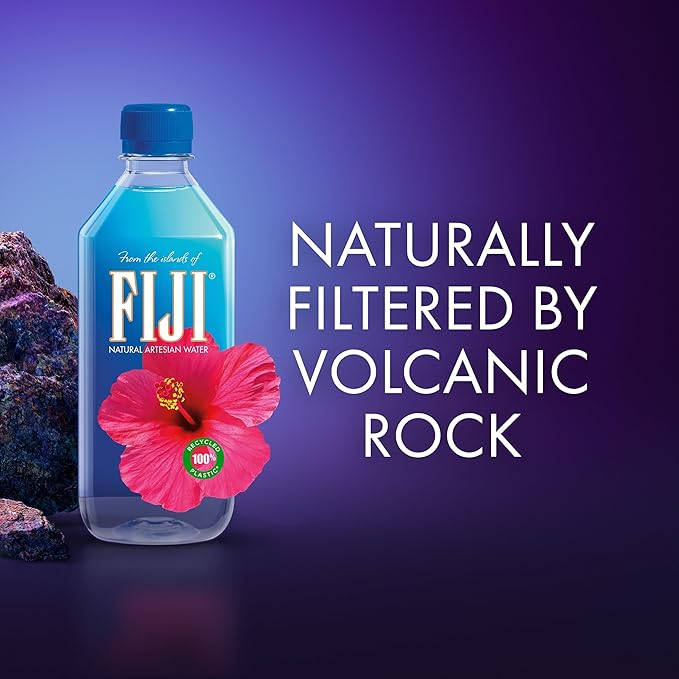 FIJI Natural Artesian Bottled Water 500 mL / 16.9 Fl Ounce (Pack of 6) - 100% Recycled Plastic