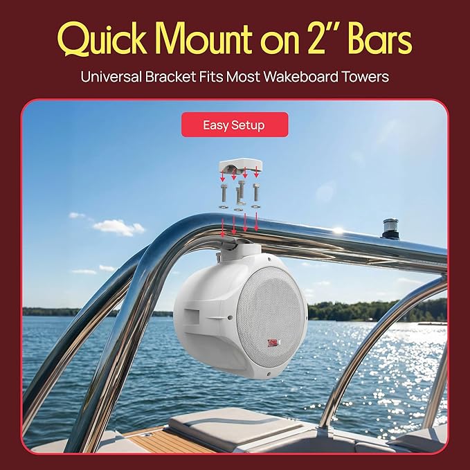 Pyle Wakeboard Tower Speakers, 8” 300W Dual Waterproof Subwoofer Speakers & 1” Tweeter, 2-Way Outdoor Marine Audio System, Bullet Style Design Suitable for Boats with Mounting Brackets, White (1 Pair)