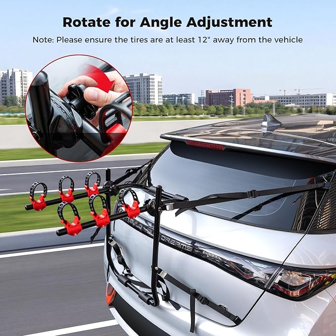Goplus 3-Bike Trunk Mount Bike Rack, Foldable Carbon Steel Bicycle Carrier for Hatchback, Sedan & SUV, Fixed Straps with Anti-Sway, Soft Padding, Easy to Install & Compact Storage, Black