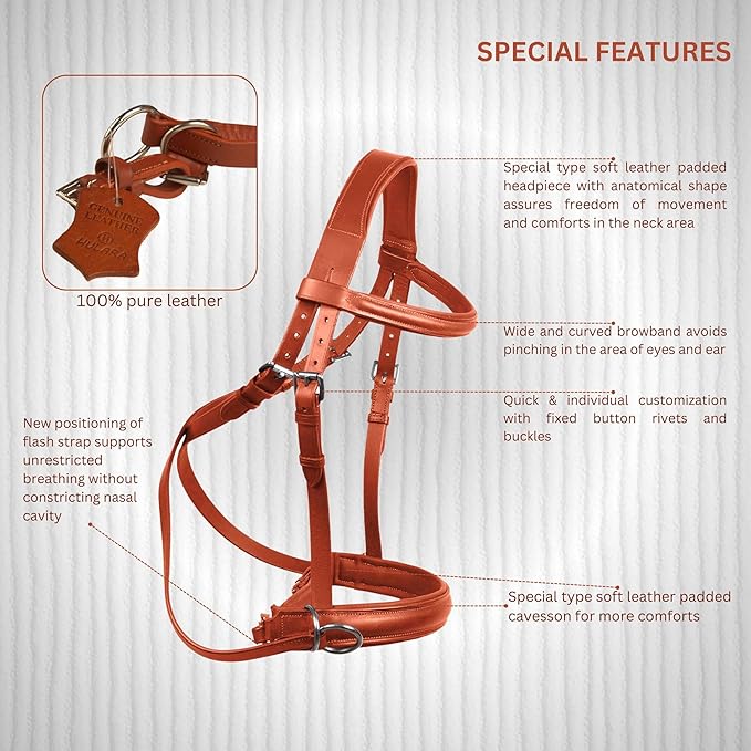 Hulara Genuine English Leather Crossover | Crossunder Bitless Horse Bridle Headstall with Reins