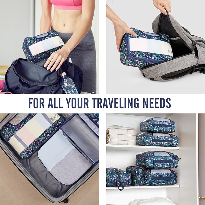 Veken パッキングキューブ10点セット 旅行必需品 スーツケース整理バッグ 4サイズ 機内持ち込み手荷物アクセサリー 大型ランドリー＆吊り下げ式トイレタリーバッグ付き 飛行機、ロードトリップ、キャンプの必需品