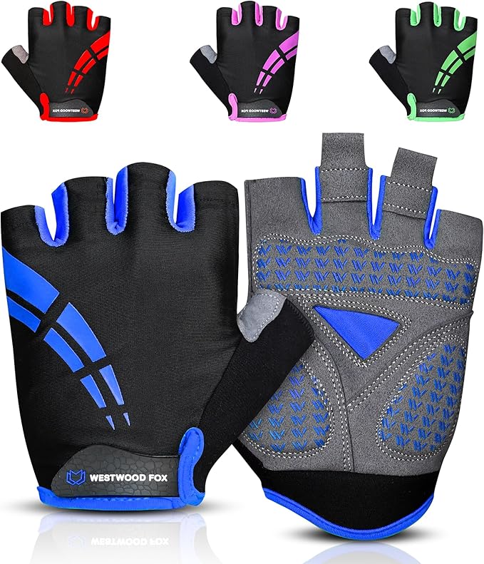 WESTWOOD FOX Cycling Gloves for Men Women,Half Finger Unisex Gel Padded Anti-Slip Mountain Bike Gloves, Breathable Shock Absorption Grip Palm Bicycle Summer Riding MTB Bike Gloves
