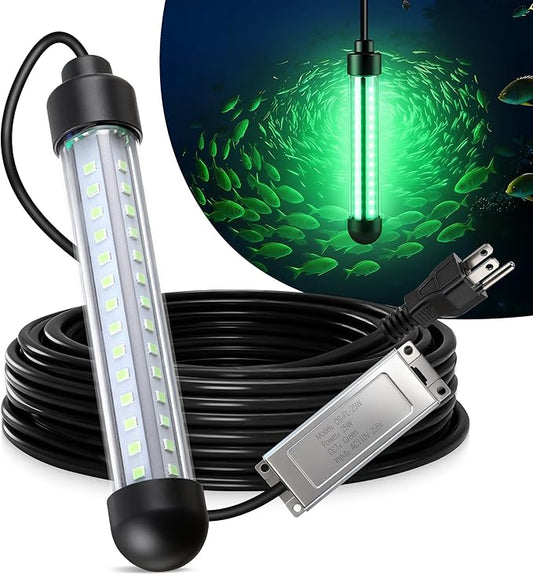 水中集魚灯、25W 2700LM グリーン集魚灯、IP68高効率LED集魚ランプ、UL認証済み32.8フィートケーブル、ボート、桟橋、カヤック用防水水中ランプ