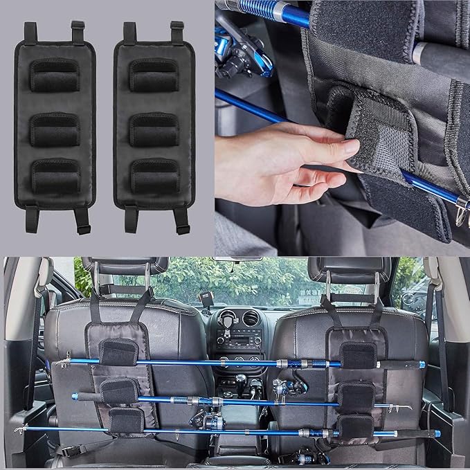 車用釣り竿ホルダー、車用釣り竿ラック、SUV/ワゴン/バン/ジープ/トラック用釣り竿収納ラック、2種類のスタイルをご用意：ルーフキャリアと後部座席用ホルダー