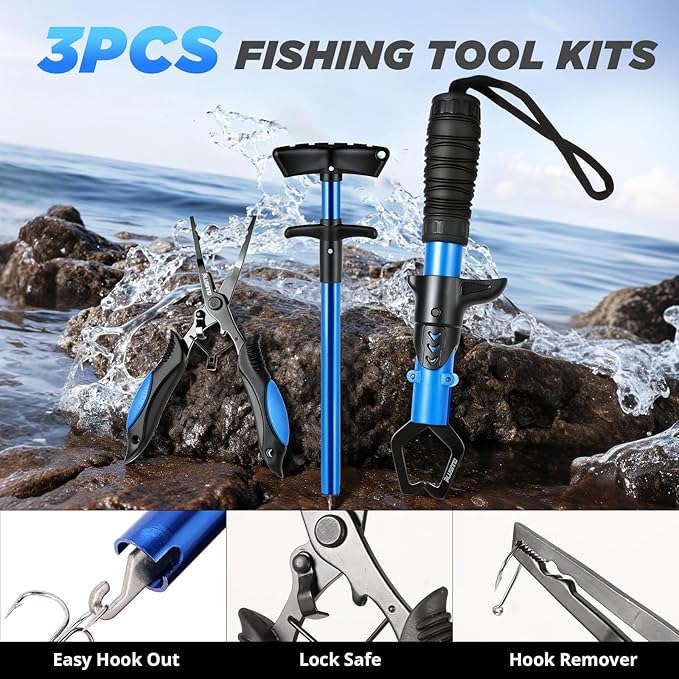 PLUSINNO 釣り用バックパック 釣り竿とリールコンボ タックルボックス 防水タックルバックパック 釣り道具収納用 竿ホルダー付き 男性向け釣りギフト 釣りツールキット付き