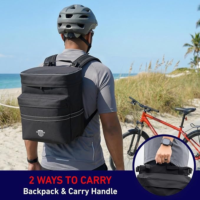 Nomad USA 34L Bicycle Saddlebags Pair XL 2-in-1 Bike Panniers Converts to Backpack Carry Bag Reflective Everyday Scooters Commuters Bike Rear Rack Bag w/Rain Cover for Students,City,Road,Mountains