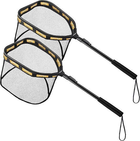 PLUSINNO Floating Fishing Net for Steelhead, Salmon, Fly, Kayak, Catfish, Bass, Trout Fishing, Rubber Coated Foldable Landing Net with Fixed or Telescoping Pole Handle, Fishing Gear and Gifts for Men