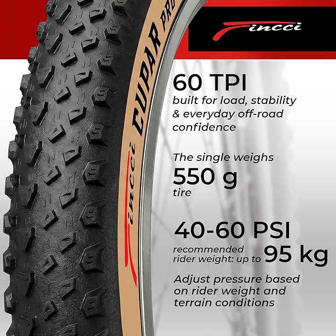Fincci Foldable 26x2.10 Mountain Bike Tires - 26 Inch Bike Tires with 1mm Nylon Puncture Proof - Black Kevlar 26 Bike Tyre 60 TPI with Cross Country Profile for MTB, XC, Folding, Hybrid Bicycles