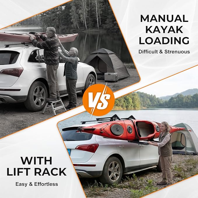 TOOENJOY Heavy-Duty Kayak Lift Assist Roof Rack, 100 LBS Capacity Kayak Canoe Rooftop Loader, Elevating Assist System for Easy Loading