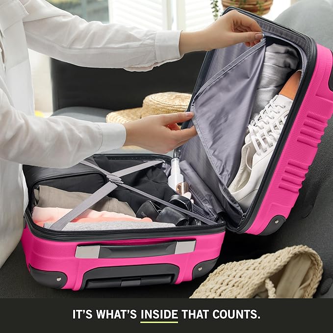 Kenneth Cole REACTION Out of Bounds Lightweight Hardshell 4-Wheel Spinner Luggage, Magenta, 20-Inch Carry On