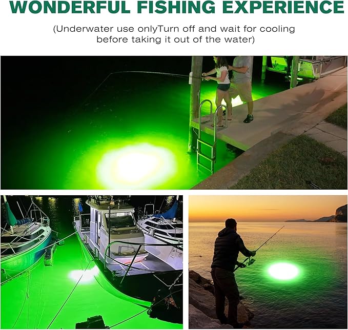 Underwater Fishing Light 12V / 110V Fish Attracting Light for Boat Docks Kayaks at Night, Submersible Green Light for Crappie Snook Squid Bait Catfish (16.4ft / 33ft Cable)