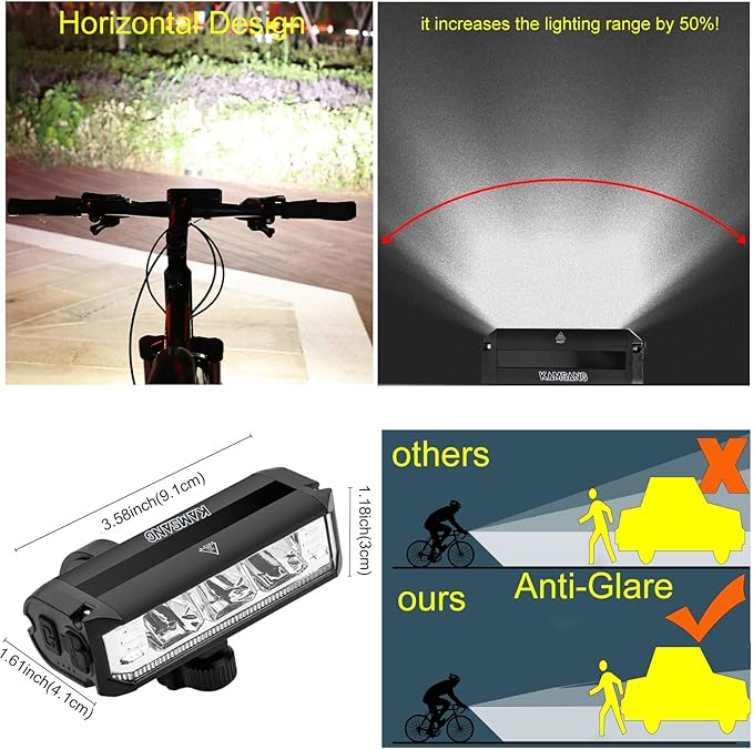 Bike Light Set for Night Riding,Bright Rechargeable Bicycle Headlight Set High Beam Low Beam,USB LED Bicycle Light,Waterproof Bike Headlight and Taillight for Adult Kid Mountain