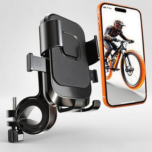 Bike Phone Holder 1 Pack, Mountain Motorcycle Phone Mount, 1s Lock & Quick Release Handlebar Cell Phone Cradle Clamp, Phone Clip for 4-6.9" Smartphones - Black (1)