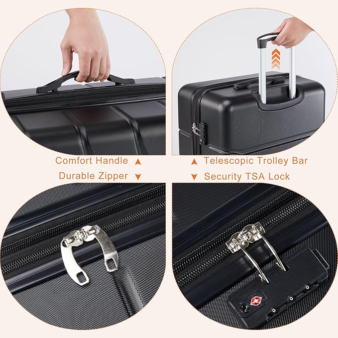 Sweetcrispy 25IN Carry on Luggage, Expandable Hard Shell ABS Suitcase with 360° Swivel Wheels, TSA Lock, Lightweight, Bronze Black