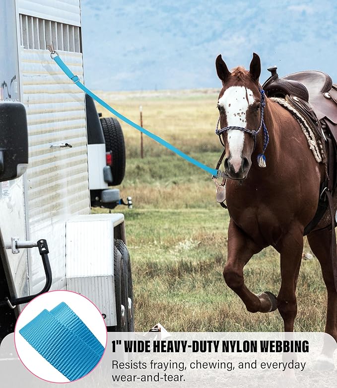 Cross Ties for Horse, Nylon Trailer Tie w/Quick-Release Panic Snap & Bull Snap Horse Trailer Accessories, Adjustable Length Range 42.5" to 73", Equestrian Supplies, Azure