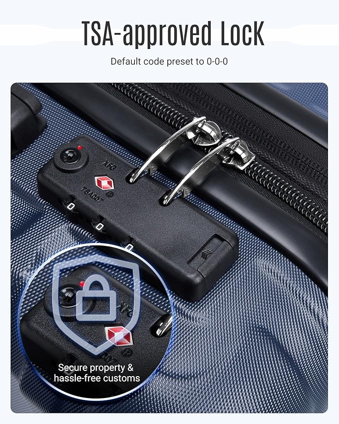 LIGHT FLIGHT スーツケースセット 3点セット、スピナーホイール付き丈夫なスーツケースセット 3個、TSAロック付きハードサイド軽量荷物、大型チェックイン旅行用スーツケース、20/24/28インチ、ダークブルー