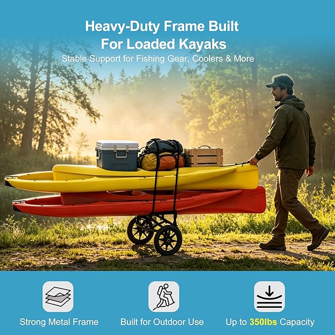GanFindX Kayak Cart Canoe Trolley Carrier Kayak Accessories Transport Dolly with Solid Foam Wheels Upright Crossbar Heavy Duty Design