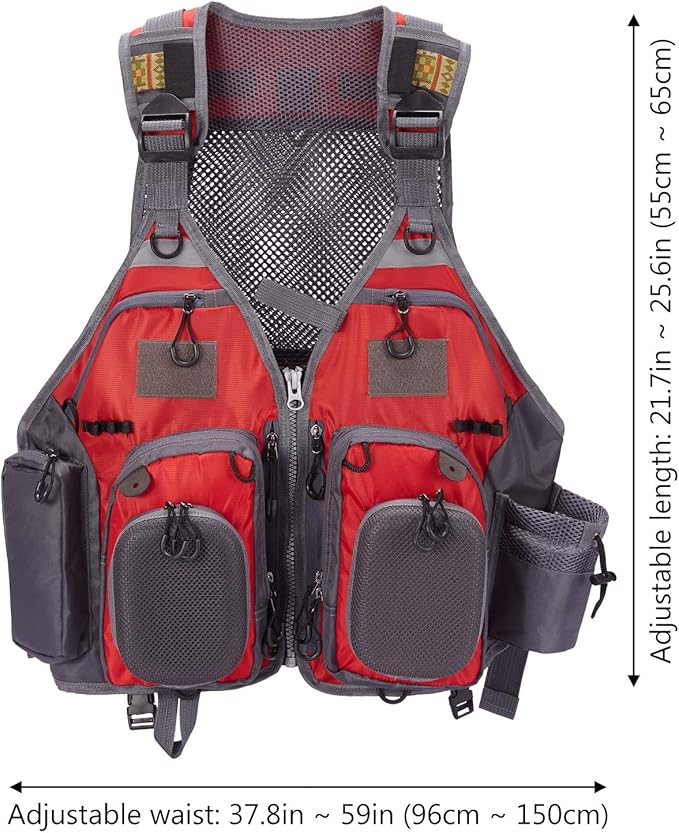 BASSDASH Strap Fishing Vest Adjustable for Men and Women, for Fly Bass Fishing and Outdoor Activities