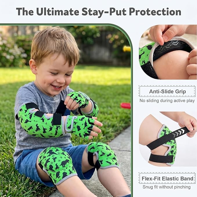 Soft Toddler Knee Pads and Elbow Pads Set with Bike Gloves, Non-Slip Toddler Knee Pads for Boys Girls 2-4 Years, Breathable Kids Protective Gear for Balance Bike, Scooter, Bicycle