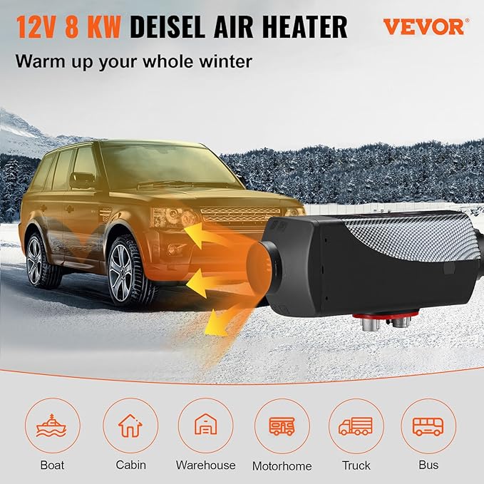 VEVOR 8KW Diesel Air Heater with Muffler, 12V with Remote Control and LCD Switch for Vehicles, Trucks, Motorhomes, Boats, and Buses