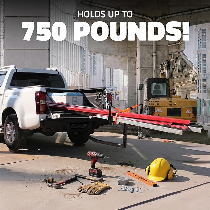 Mockins 750 Lbs Cap Truck Bed Extender Hitch Mount | 2-in-1 All-Weather Steel Canoe Rack & Kayak Trailer w/Stabilizer & Straps | Versatile Bed Extenders for Trucks & SUVs for Ladders, Pipes & Lumber