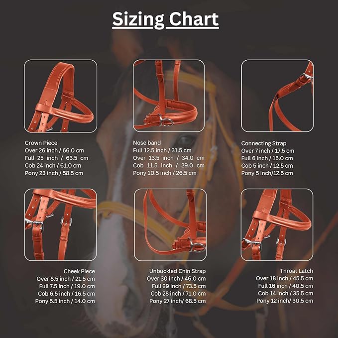 Hulara Genuine English Leather Crossover | Crossunder Bitless Horse Bridle Headstall with Reins