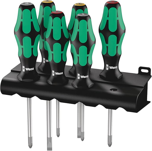 Wera 05105622001 335/350/355/6 Screwdriver set Kraftform Plus Lasertip and rack, 6 pieces