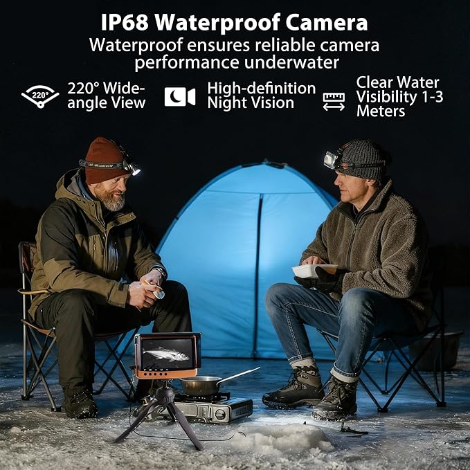 IP68防水水中釣りカメラ（モニター付き） | ナイトビジョン・深度計付きオールインワンポータブル魚群探知機 | 氷上、湖、海、カヤック、ボート用