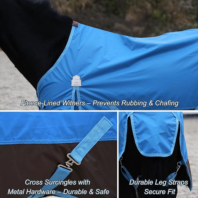BARN & STABLE 420D Ripstop Lightweight Horse Turnout Sheet, No Fill, Water-Resistant & Breathable Horse Blanket for Spring and Mild Weather, with Anti-Rub Fleece Withers