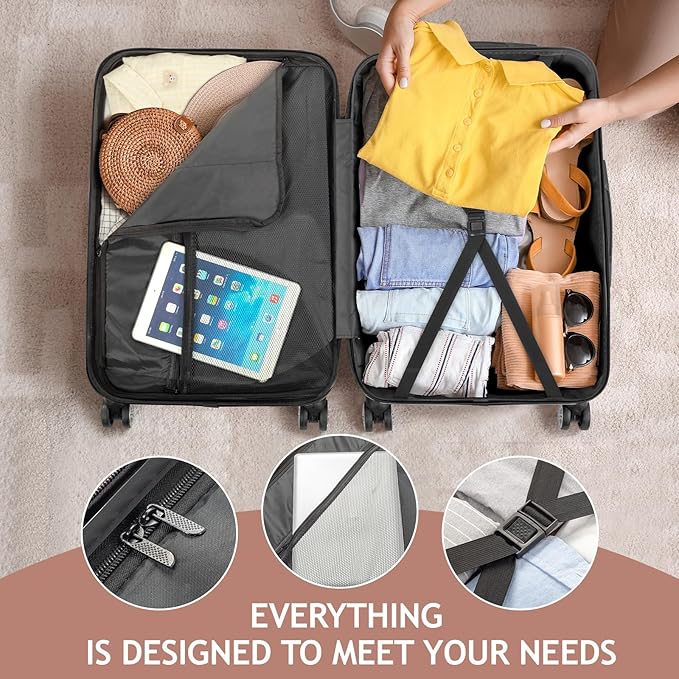 Karl home 4 Piece Luggage Sets, Travel Suitcase, Large Capacity Lightweight Luggage Sets with TSA Lock & Spinner Wheels, for Business, Travel, School Starts (16"/20"/24"/28"), Rose Gold