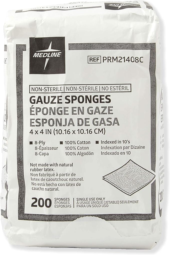 Medline Non-Sterile Cotton Woven Gauze Sponges, 8 Ply, Ideal for Wound Dressing and Cleaning, Case of 4000