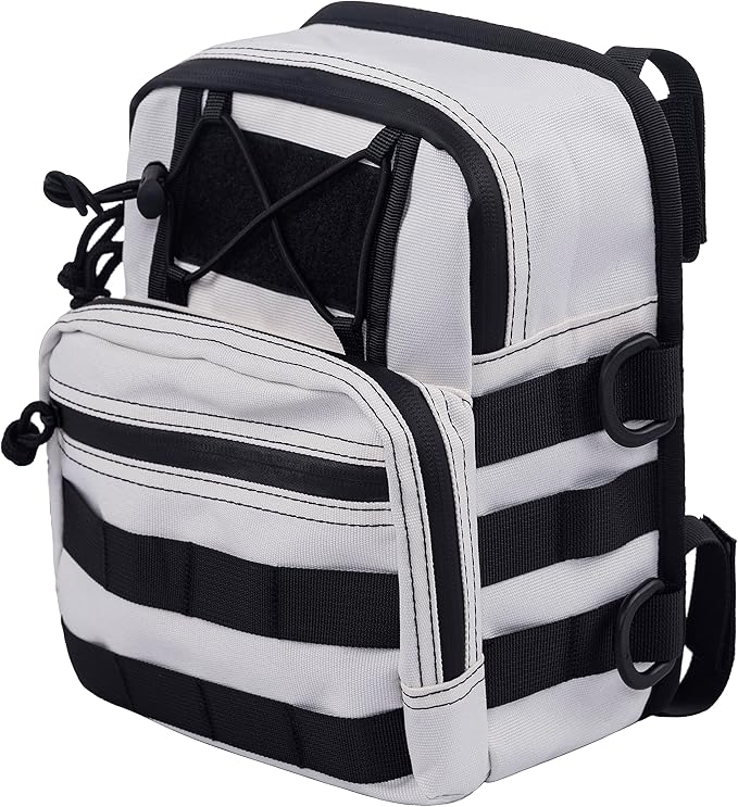 Motorcycle Universal Club Style Utility Molle Traveller Bar Handlebar T-Bar Bag Handle Bags, Fit For Harley Dyna Street Bob Softail Sportster, Tool Pouch Trunk Storage Bag, White Sand Pearl
