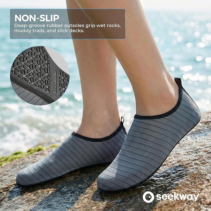 SEEKWAY Water Shoes Women Men Adult Quick-Dry Aqua Socks Barefoot Non Slip for Beach Swim River Pool Lake surf Black SK002(U)