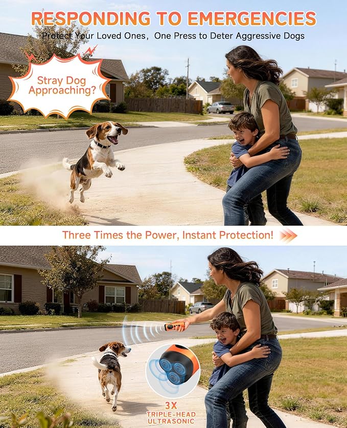ATESON 3X Ultrasonic Dog Bark Deterrent, Long Range Anti Barking Device for Small Dog, Rechargeable Behavior Training Tool with Flashlight, Safe Humane for Indoor Outdoor Use