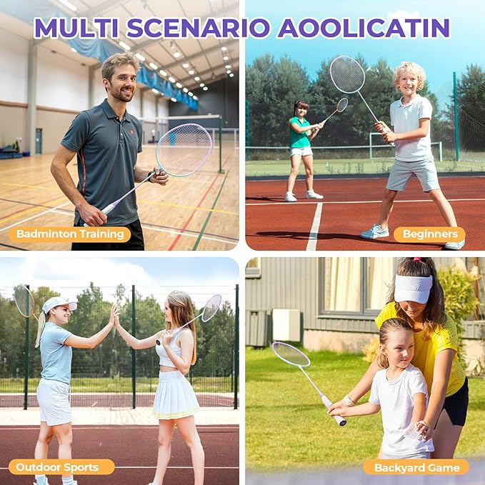HIRALIY Badminton Rackets Set for Backyards, Badminton Set, Includ 2/4 Rackets, 6/12 Birdies, 1 Carrying Bag, Outdoor Game for Adult Family Beginner