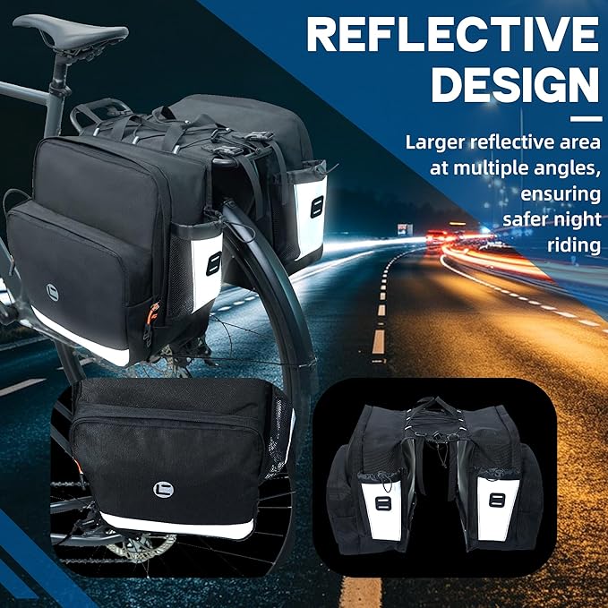 Bike Saddle Bags for Rear Rack, 30L Large Capacity Bike Panniers, Waterproof Double Bicycle Trunk Bag with Reflective Strips, Bike Accessories for Road Mountain Cycling Traveling Commuting