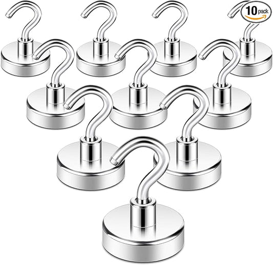 Neosmuk Magnetic Hooks, Heavy Duty 85lb+ Strong Magnet Hook for Cruise Cabins, Cruise Ship Essentials for Hanging, Metal Wall Refrigerator Hangers (Silver, 10 Pack)
