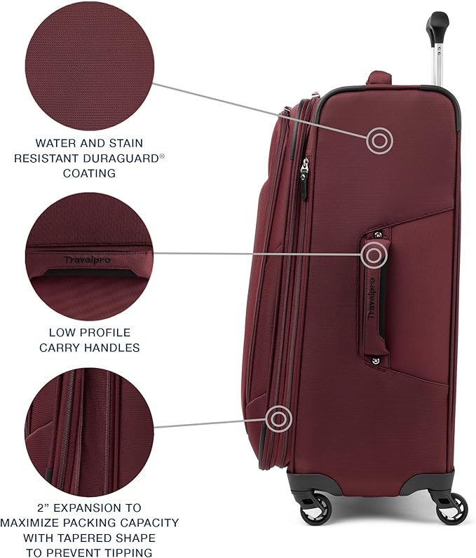 Travelpro Maxlite 5 ソフトサイド 拡張可能荷物 4輪スピナー付き 軽量スーツケース 男女兼用 バーガンディ チェック済み-M 25インチ