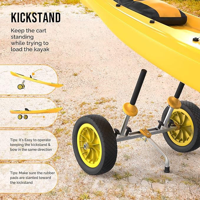 Bonnlo Kayak Cart Dolly Kayak Wheels Detachable Canoe Cart with Solid Tires and Kickstand Kayak Trolley