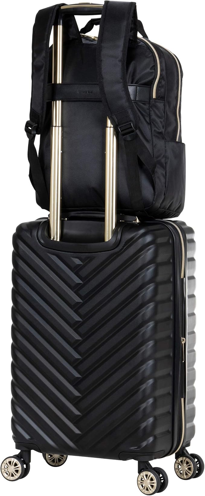 Kenneth Cole REACTION マディソン スクエア 軽量 ハードサイド シェブロン 拡張可能 スピナー ラゲージ、ブラック、2点セット（20インチ機内持ち込み用 + バックパック）