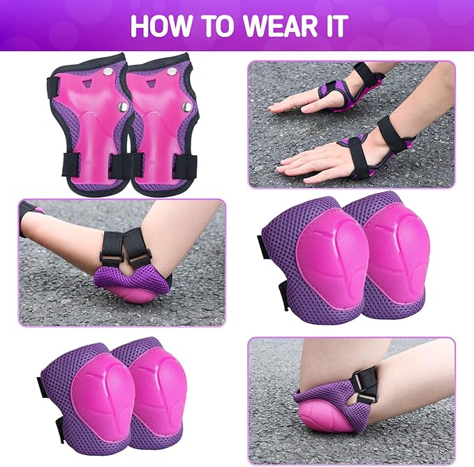 Wemfg Kids Protective Gear Set Knee Pads for Kids 3-14 Years Toddler Knee and Elbow Pads with Wrist Guards 3 in 1 for Skating Cycling Bike Rollerblading Scooter