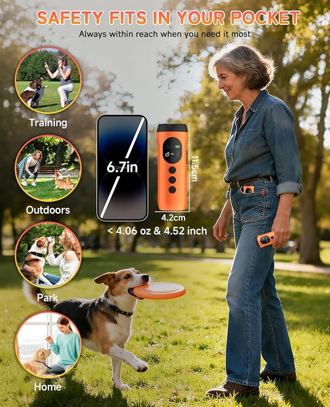 ATESON 3X Ultrasonic Dog Bark Deterrent, Long Range Anti Barking Device for Small Dog, Rechargeable Behavior Training Tool with Flashlight, Safe Humane for Indoor Outdoor Use