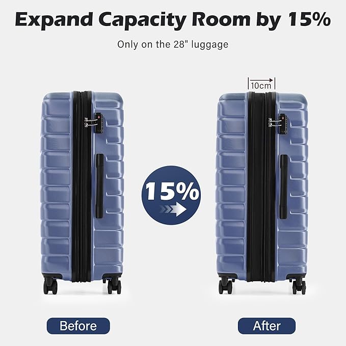 Coolife Luggage Sets, 3 Piece Hard Shell Suitcase Set with Spinner Wheels, Expandable Large Checked Luggage, Lightweight Rolling Carry On with TSA Lock Blue