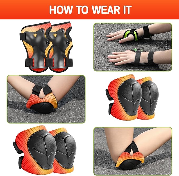 Wemfg Kids Protective Gear Set Knee Pads for Kids 3-14 Years Toddler Knee and Elbow Pads with Wrist Guards 3 in 1 for Skating Cycling Bike Rollerblading Scooter