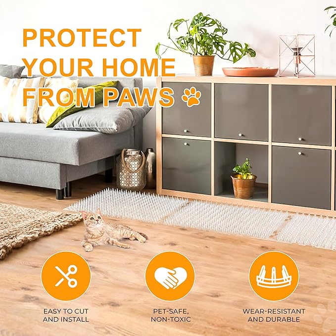 Scat Mat for Cats 16 x 13 Inch, 10 Pack Clear Cat Deterrent Mats with 1 Inch Spikes & 50 Stickers, Indoor Outdoor Pet Training Pads to Keep Cats Off Sofa, Counter, Garden & Car