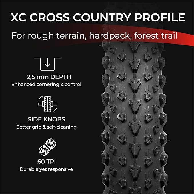 Fincci Foldable 26x2.10 Mountain Bike Tires - 26 Inch Bike Tires with 1mm Nylon Puncture Proof - Black Kevlar 26 Bike Tyre 60 TPI with Cross Country Profile for MTB, XC, Folding, Hybrid Bicycles