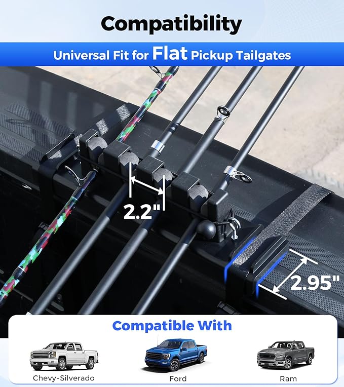 Aluminum Fishing Rod Holder for Truck Bed Holds 4 Fishing Rods, Truck Bed Fishing Rod Holder for Pickup