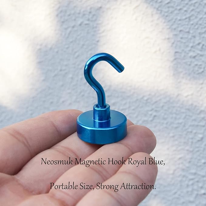 Neosmuk Magnetic Hooks, Heavy Duty 40lb+ Strong Magnet Hook for Cruise Cabins, Cruise Ship Essentials for Hanging, Metal Wall Refrigerator Hangers (Blue, 10 Pack)
